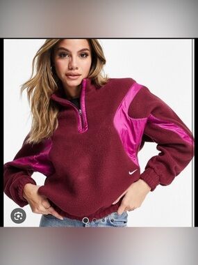 Nike Archive Pack Sherpa Pullover with Hot Pink Accents